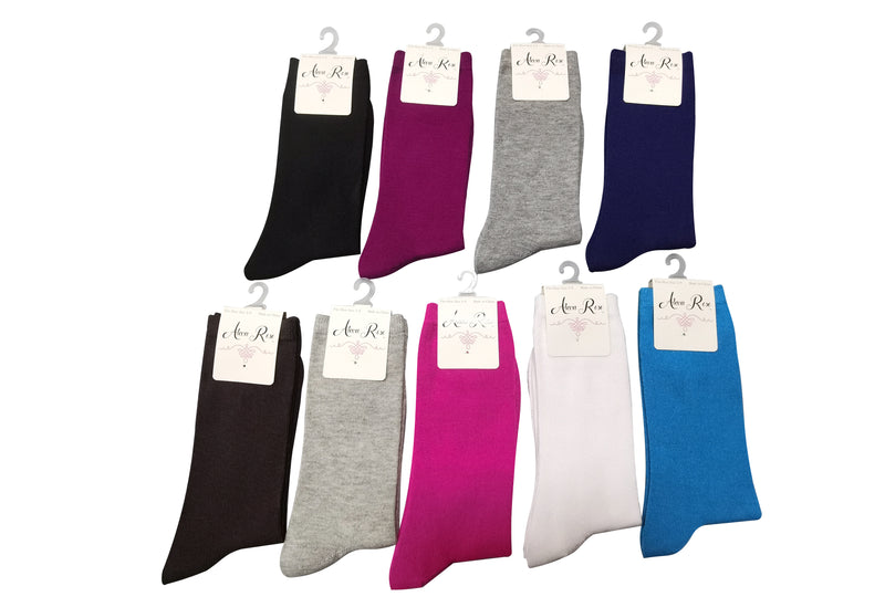 6 Pairs Alexa Rose Woman Crew Sold Color Casual Socks- Assorted Colors