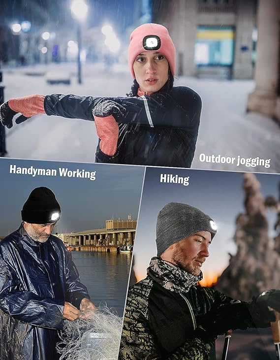 Clear Creek 2-Pack Men’s Winter Hats with LED Light – Random Colors, Warm Knit Beanies, One Size Fits Most