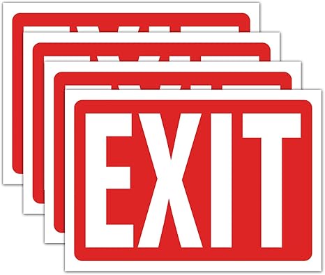 8 X 12 Inches Exit Sign Plastic Coated Self-Adhesive Window Peel Sticker with A Space to Hand Write- 4Pack