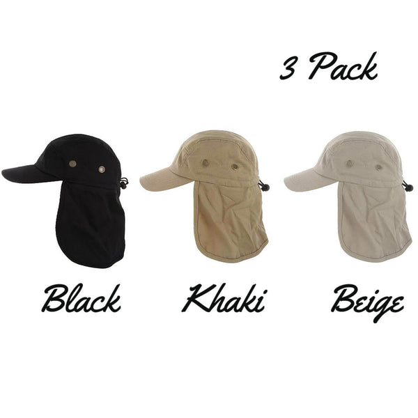 3 Pack Fishing boating hiking army military snap brim hat with ear and neck flap