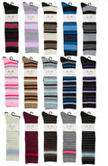 6 Pairs Alexa Rose Woman Knee High Striped Solid Design Dress Casual Socks- Assorted Colors