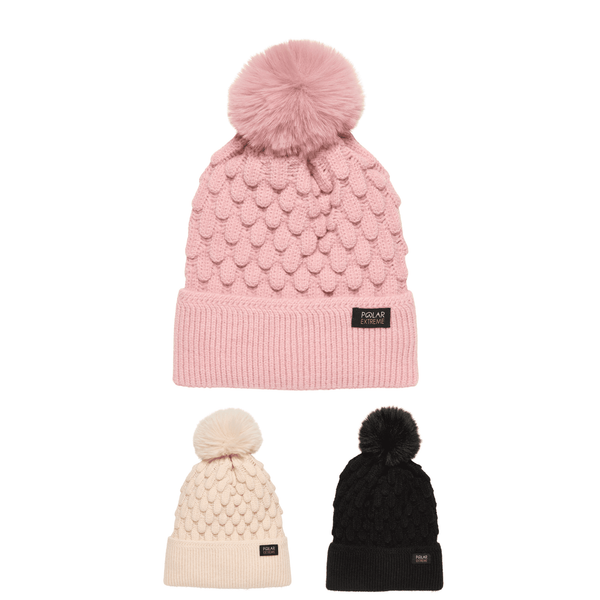 Polar Extreme Women’s Winter Hats 2-Pack – Random Colors, Soft Thermal Knit Beanies with Pom Pom, One Size Fits Most