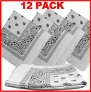 1 Dozen (12 ) Classic Paisley Print Bandana Scarfs 100% COTTON size 22 x 22 (White)