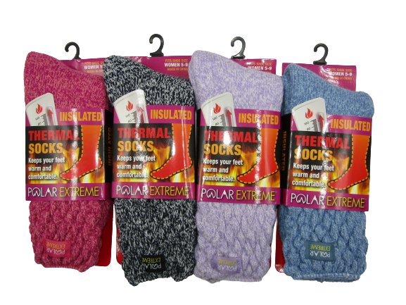 Polar Extreme Thermal Extra Heavy Acrylic Winter Marled Knit Top Socks Matching 2-Packs Random