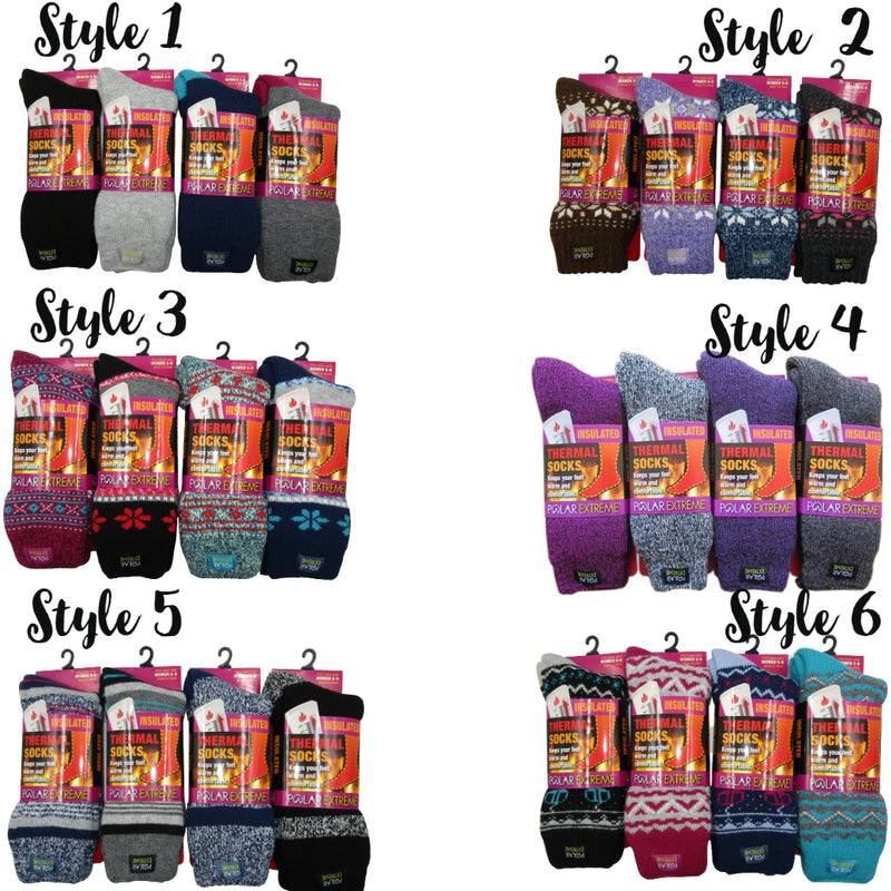 Polar Extreme Thermal Sock Extra Heavy Acrylic Winter Design Socks 4-Pack Colors