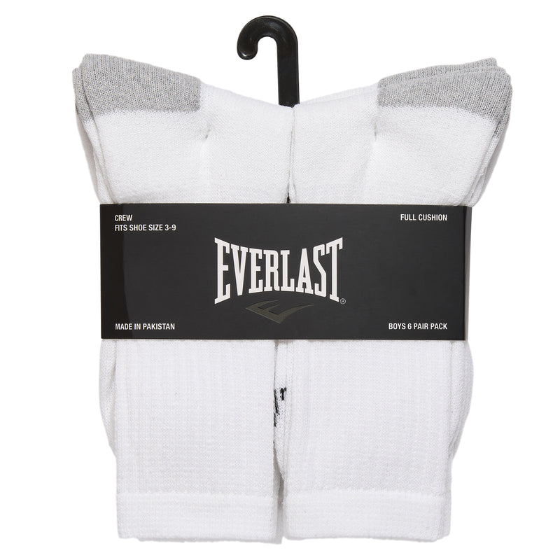 6-Pack Everlast Boy's Full Cushion Crew Socks- Size 6-8.5