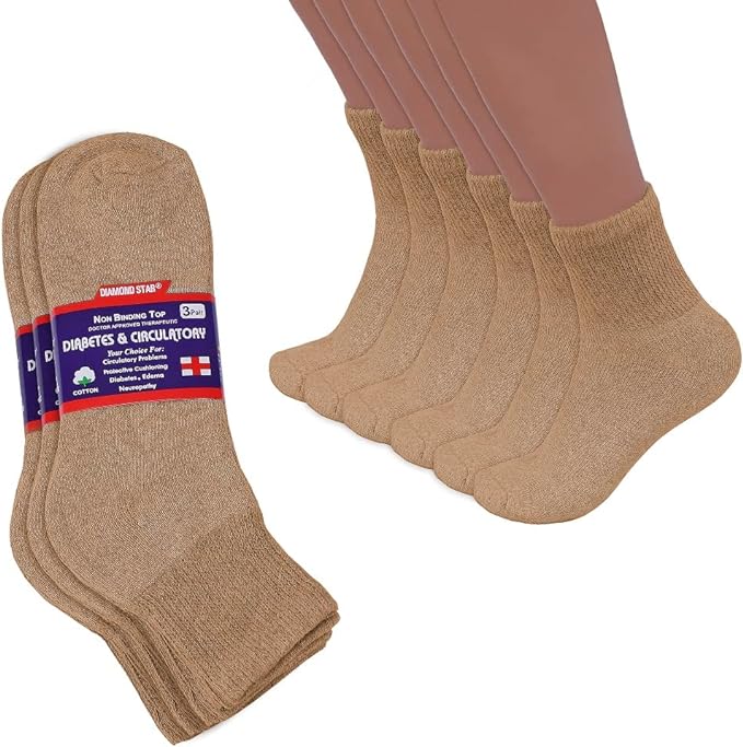 Big And Tall Men's 6-12 Pairs of Health Support Diabetic Ankle Circulatory Socks, Non-binding & Loose Fit(13-15) (12Pack, Khaki)