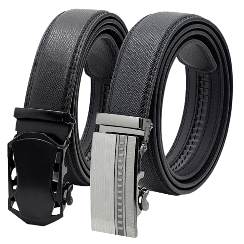 2 Pack Leather Ratchet Belt for Men Adjustable Dress Belts with Click Sliding Buckle