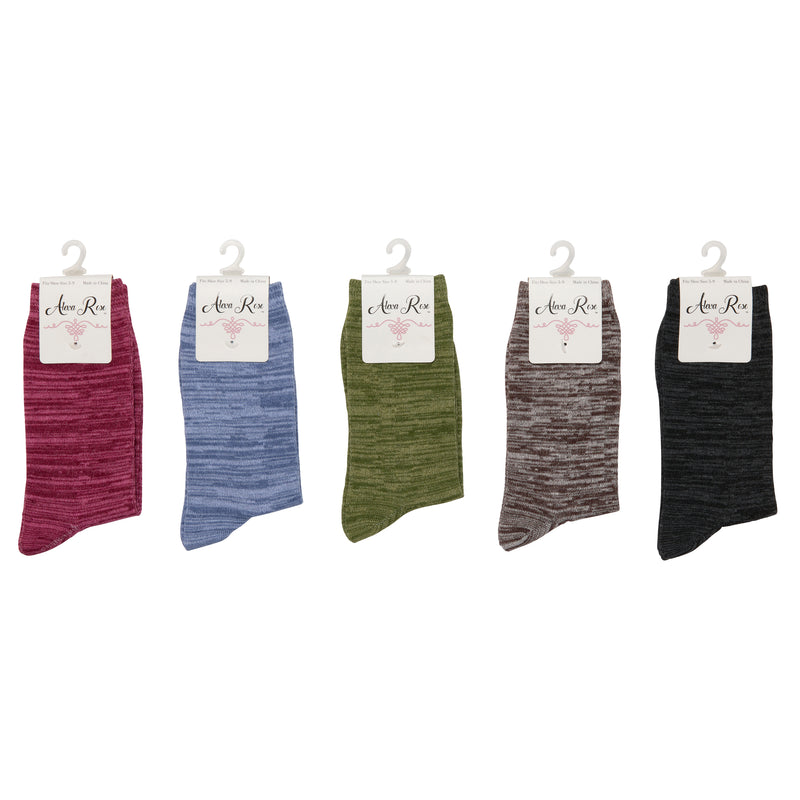 5 Pairs Alexa Rose Woman Crew Marbled Design Dress Casual Socks- Assorted Colors