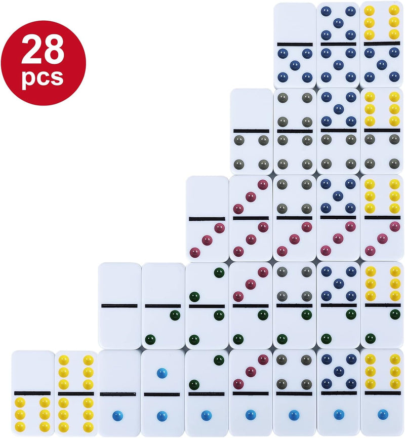 Double Six Dominoes, 28 Tile Colored Dots Domino Game Set with Tin Box, Classic Family Board Games for 2-4 Players(Ages 6 & up)