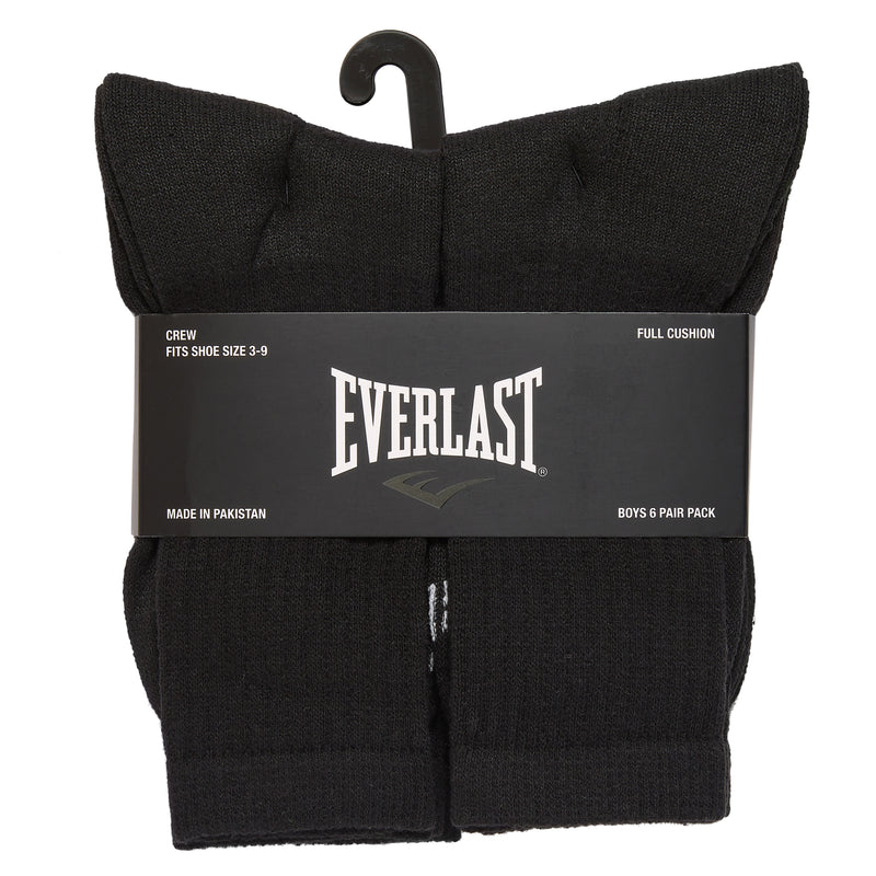 6-Pack Everlast Boy's Full Cushion Crew Socks- Size 6-8.5