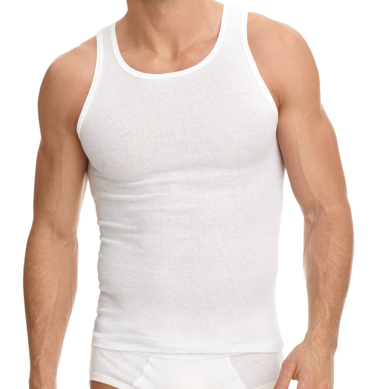 12 Packs Of Mens Regular and Plus Size Black & White Ribbed 100% Cotton Tank Top A-Shirts Undershirt