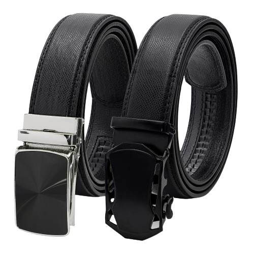 2 Pack Leather Ratchet Belt for Men Adjustable Dress Belts with Click Sliding Buckle