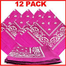 1 Dozen (12 ) Classic Paisley Print Bandana Scarfs 100% COTTON size 22 x 22 (Pink)