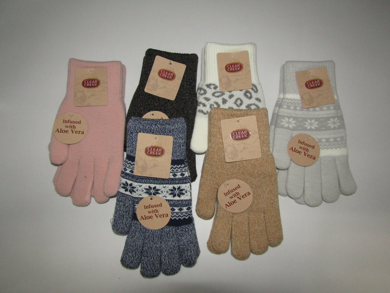 Clear Creek Women 2-Pack Aloe Vera Infused Winter Gloves – Random Colors, Soft & Cozy, One Size Fits Most