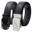 2 Pack Leather Ratchet Belt for Men Adjustable Dress Belts with Click Sliding Buckle