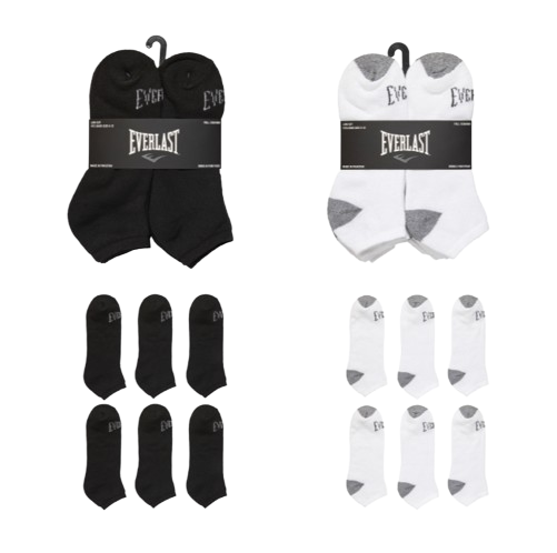 6 Pair Everlast Men's Low Cut Full Cushion Socks- Size 10-13