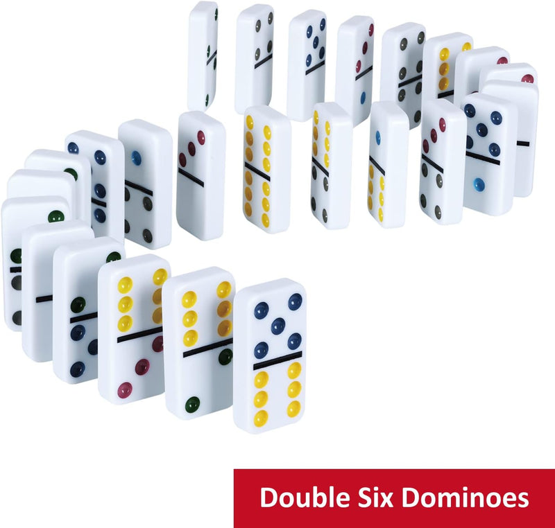 Double Six Dominoes, 28 Tile Colored Dots Domino Game Set with Tin Box, Classic Family Board Games for 2-4 Players(Ages 6 & up)