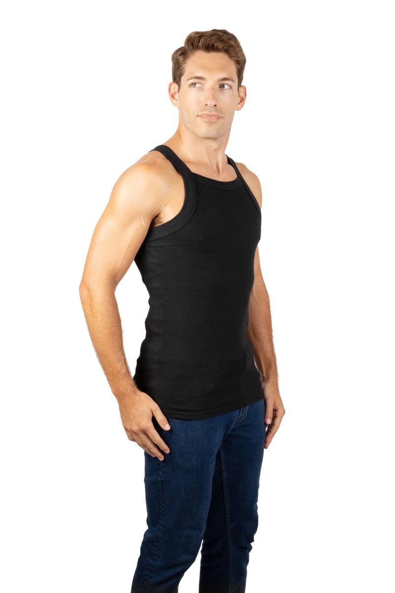 3 Packs AC Basics Men's G-unit Style Cotton Tank Tops Square Cut Muscle Rib A-Shirts