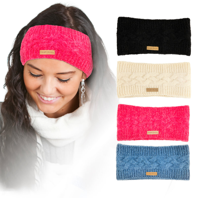 Clear Creek Winter Warm Ear Warmer Headband Knit Fuzzy Head Wrap Stretchy Headband 2 Pack Assorted Color
