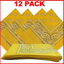 1 Dozen (12 ) Classic Paisley Print Bandana Scarfs 100% COTTON size 22 x 22 (Yellow)