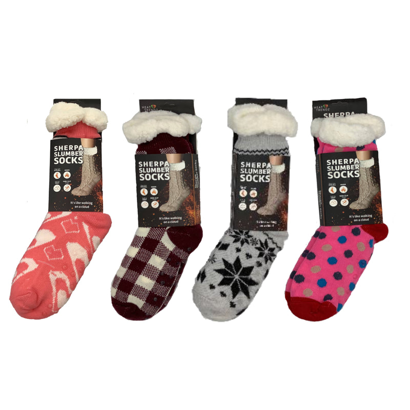 2 Pairs Women's Winter Fuzzy Warm Cozy Fleece Lined Slipper Socks With  Grippers, Non Slip Super Soft Thick Christmas Sock