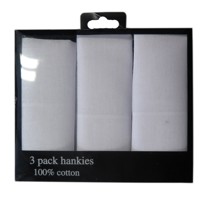 New Mens 3-Pack Handkerchiefs 100% Cotton Classic Hankies Hankerchief White