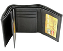 Mens' Black Genuine Leather Trifold Wallet ID Window Credit Card Case Holder- Black