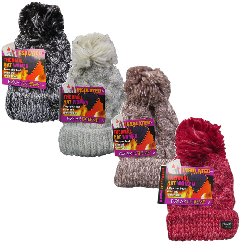 Polar Extreme Women’s Insulated Thermal Slouchy Beanie Hats With Cable Knit Pom Pom