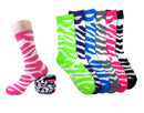 (12 Pairs) Women's Fun & Colorful Two Tone Zebra Stripe Cotton Casual Crew Socks