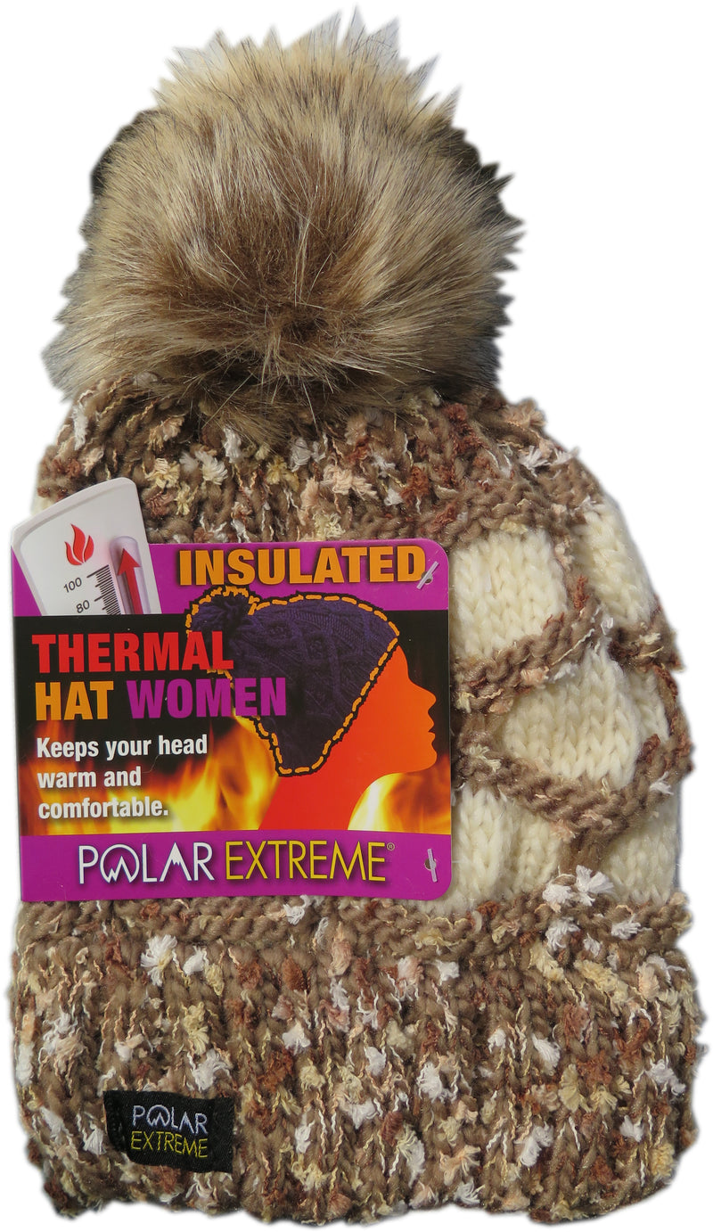 Polar Extreme Women’s Insulated Thermal Slouchy Beanie Hats Cable Knit With Furry Pom Pom