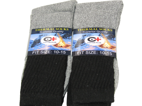 6-12 Pairs Men Boot Crew Thermal Socks Black/Grey- Size 10-15