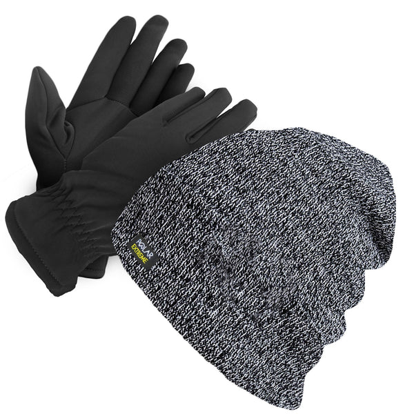 Men's Winter Hat & Gloves Set Warm Fleece Lined Thick Beanie With Fur Gloves