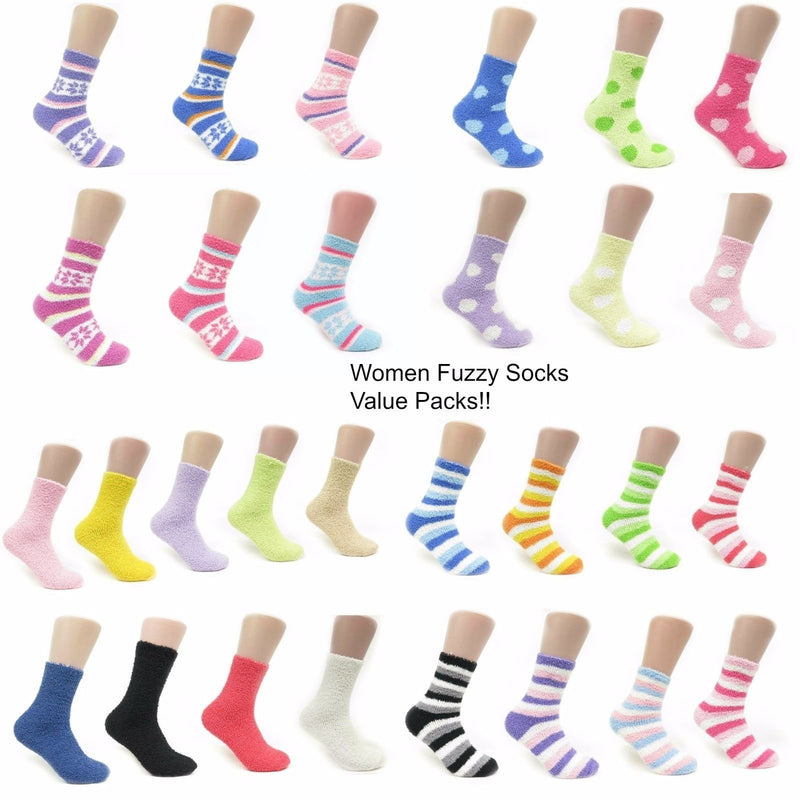 Women's Colorful Soft & Cozy Warm Microfiber Fuzzy Indoor or Winter Crew Socks