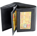 Mens' Black Genuine Leather Trifold Wallet ID Window Credit Card Case Holder- Black