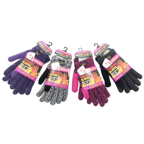 2-3 Pack Polar Extreme Women Insulated Marl Knit Thermal Colorful Winter Gloves - Assorted (3 Pack)