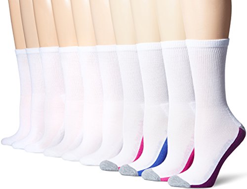 Fruit of the Loom Women's 10 Pack Cushioned Crew Socks, White/Blue/Pink, Shoe Size: 4-10
