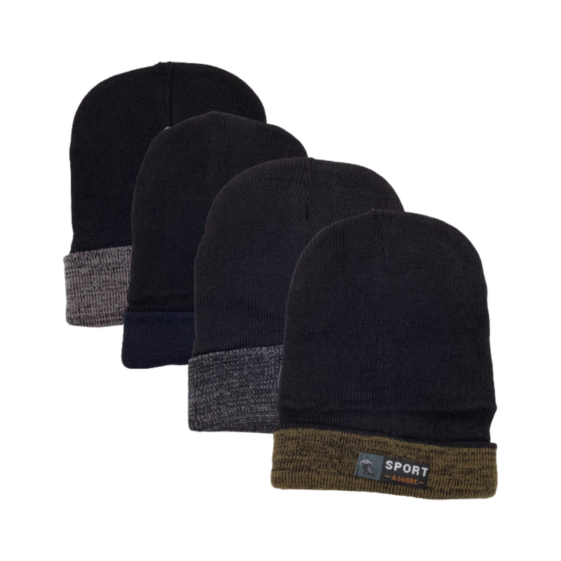 4 Pack Men's Thermal Fleece Lined Winter Insulated Cuff Beanie Hat