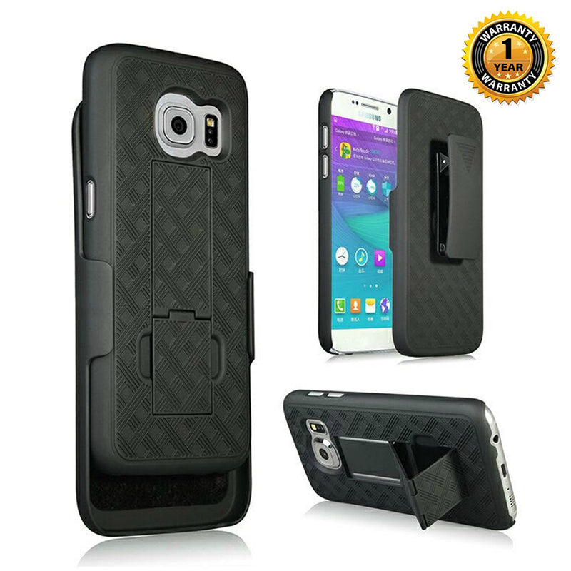 Encust Shell Holster Slim Black Case for Samsung Galaxy S7 & S8 Phone with Kick-Stand & Belt Clip Holster (AT&T, Verizon, T-Mobile, Sprint)