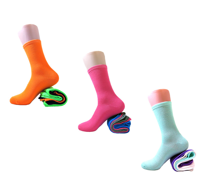 Women's Solid Multi Neon Colorful Cotton Crew Casual Socks