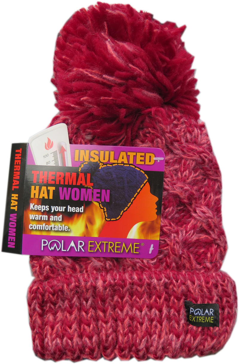 Polar Extreme Women’s Insulated Thermal Slouchy Beanie Hats With Cable Knit Pom Pom