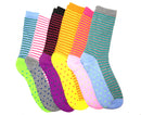 Fun & Colorful Two Tone Stripes & Dotes Assorted 12 Pack Crew Socks