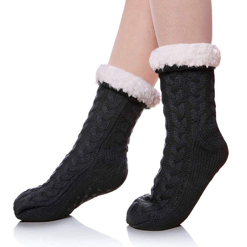 Women's Winter Super Soft Warm Cozy Fuzzy Fleece-lined Anti slip Grippers Slipper Socks