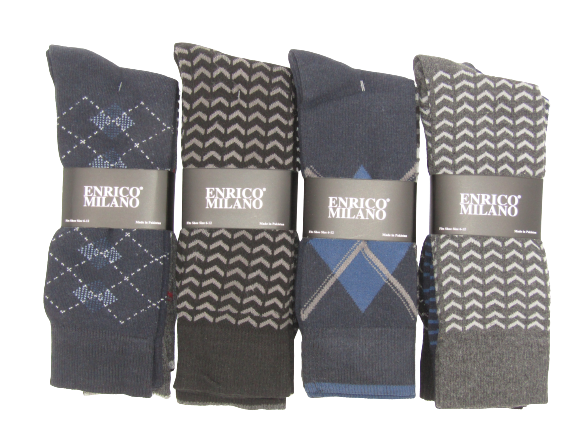 12-Pack New Enrico Milano Assorted Men's Formal Multi Color shapes Design Dress Socks Shoe Size 6-12
