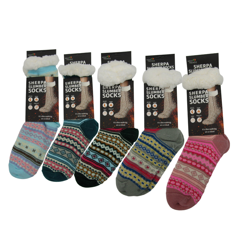2 Pack Assorted Women's Thick Knit Fuzzy Sherpa Lined Soft Slipper Socks Non Slip Skid Warm Assorted Color