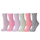6 Pairs of Women's Bed Room Slipper Socks | Soft & Comfy Fuzzy Multicolor Patterned Winter House Socks