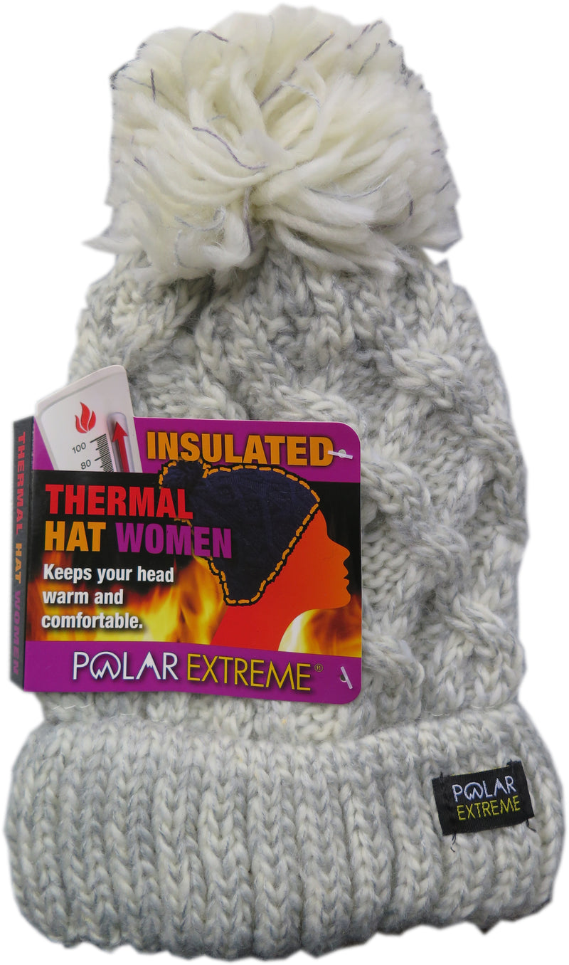 Polar Extreme Women’s Insulated Thermal Slouchy Beanie Hats With Cable Knit Pom Pom