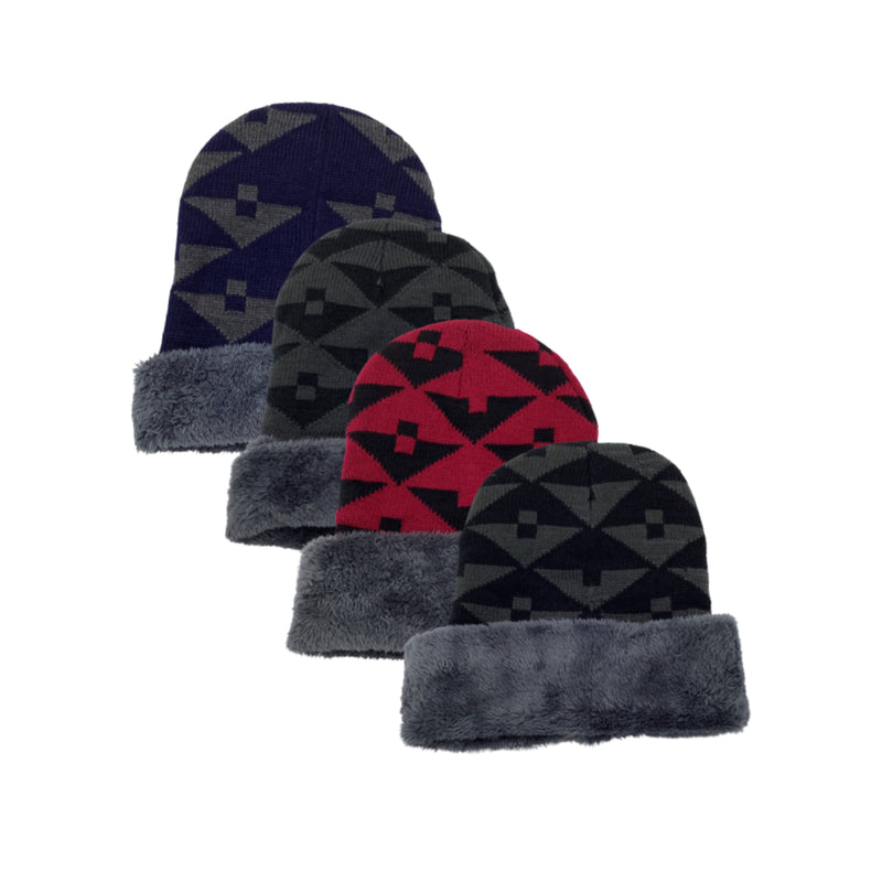 4 Pack Men's Thick Thermal Fur Fleece Lined Winter Insulated Cuff Beanie Hat