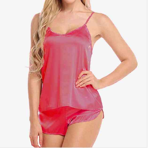 Women Sexy Lingerie Sleepwear Satin Silk Babydoll Lace Nightwear Pajamas Set