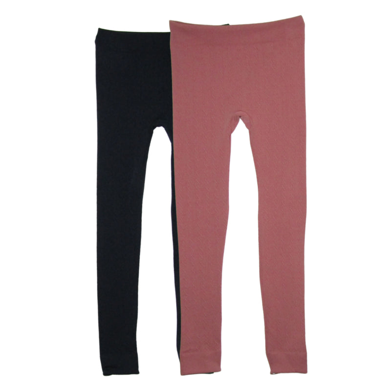 2 Pack Girls Cable Knit Fleece Lined Leggings in Navy & Mauve